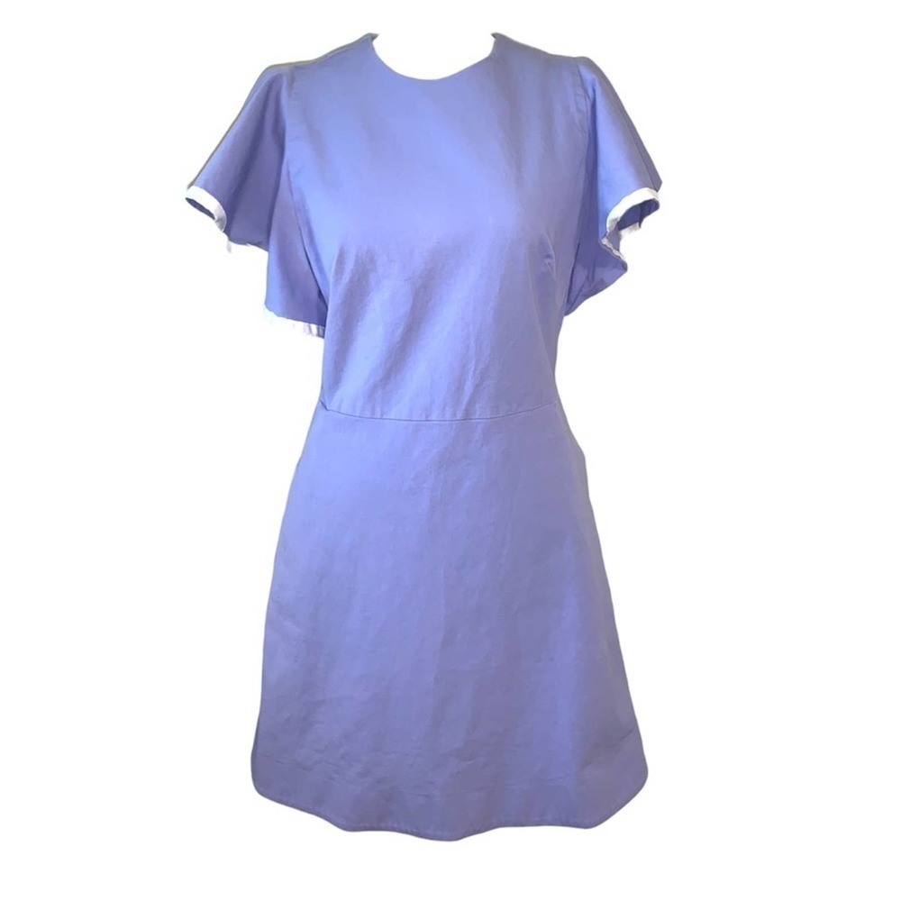 Pearl by Lela Rose Purple White Flutter Sleeve Sheath Dress Size 6